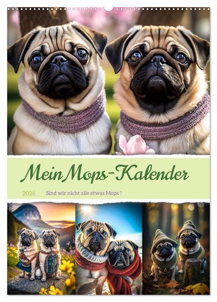 Mein Mops-Kalender (Wandkalender 2026 DIN A2 hoch), CALVENDO Monatskalender