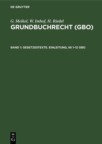 Produktbild: Gesetzestexte. Einleitung, &sect;&sect; 1-12 GBO