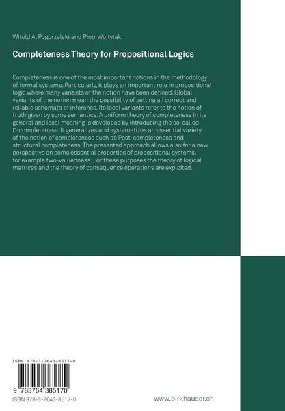 Produktbild: Completeness Theory for Propositional Logics