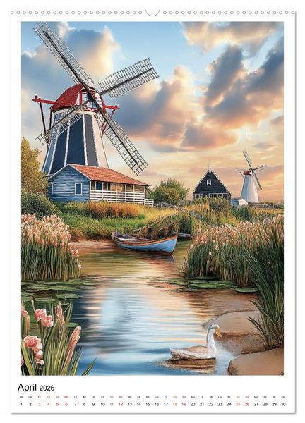 Produktbild: Windm&uuml;hlen - Im Wind der Zeit (Wandkalender 2026 DIN A2 hoch), CALVENDO Monatskalender