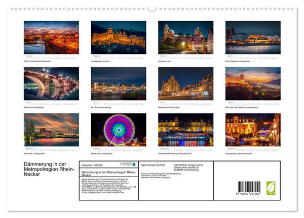 Produktbild: D&auml;mmerung in der Metropolregion Rhein-Neckar (hochwertiger Premium Wandkalender 2026 DIN A2 quer), Kunstdruck in Hochglanz