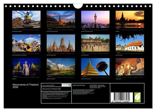 Produktbild: Monuments of Thailand 2026 (Wall Calendar 2026 DIN A4 landscape), CALVENDO 12 Month Wall Calendar