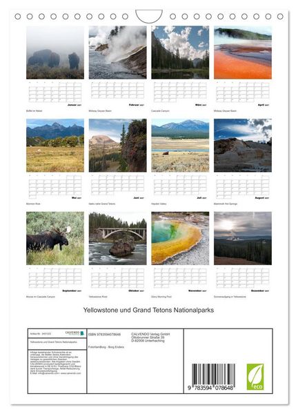Produktbild: Yellowstone und Grand Tetons Nationalparks (Wandkalender 2027 DIN A4 hoch), CALVENDO Monatskalender