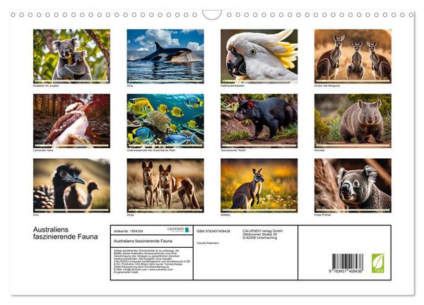 Produktbild: Australiens faszinierende Fauna (Wandkalender 2026 DIN A3 quer), CALVENDO Monatskalender