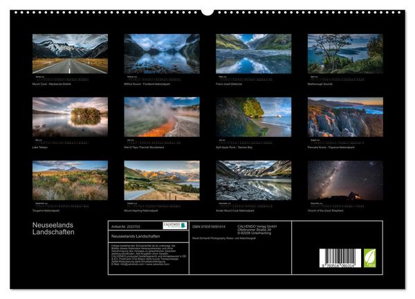 Produktbild: Neuseelands Landschaften (hochwertiger Premium Wandkalender 2026 DIN A2 quer), Kunstdruck in Hochglanz