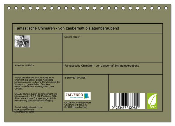 Produktbild: Fantastische Chim&auml;ren - von zauberhaft bis atemberaubend (Tischkalender 2026 DIN A5 quer), CALVENDO Monatskalender