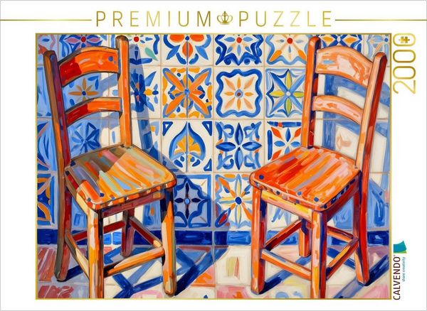 CALVENDO Puzzle Farbstühle - Stühle vor der Mosaikwand | 2000 Teile Lege-Größe 90x67cm Foto-Puzzle für glückliche Stunden