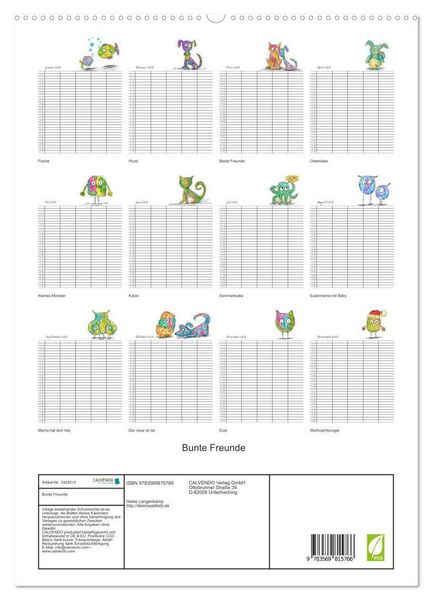 Produktbild: Bunte Freunde (hochwertiger Premium Wandkalender 2027 DIN A2 hoch), Kunstdruck in Hochglanz