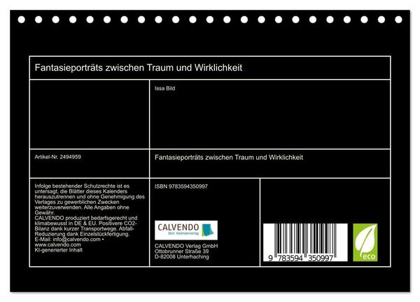 Produktbild: Fantasieportr&auml;ts zwischen Traum und Wirklichkeit (Tischkalender 2027 DIN A5 quer), CALVENDO Monatskalender