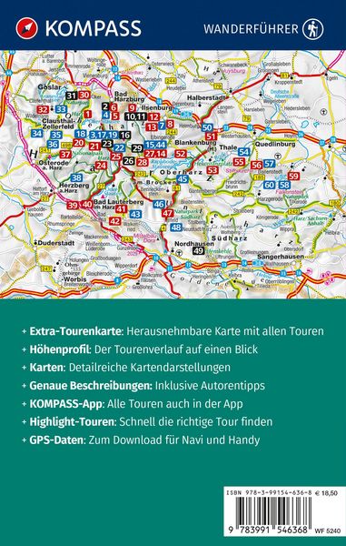 Produktbild: KOMPASS Wanderf&uuml;hrer Harz, 60 Touren mit Extra-Tourenkarte