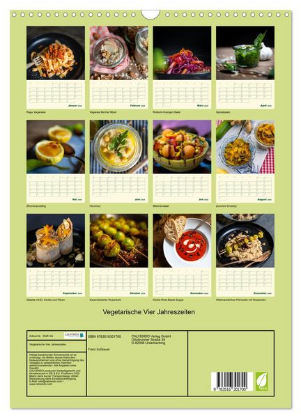 Produktbild: Vegetarische Vier Jahreszeiten (Wandkalender 2026 DIN A3 hoch), CALVENDO Monatskalender
