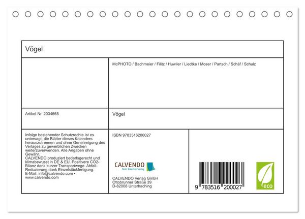 Produktbild: V&ouml;gel (Tischkalender 2026 DIN A5 quer), CALVENDO Monatskalender