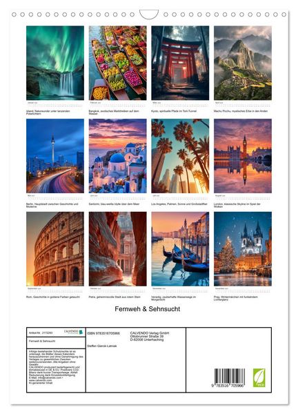 Produktbild: Fernweh & Sehnsucht (Wandkalender 2026 DIN A3 hoch), CALVENDO Monatskalender