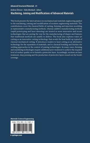 Produktbild: Machining, Joining and Modifications of Advanced Materials