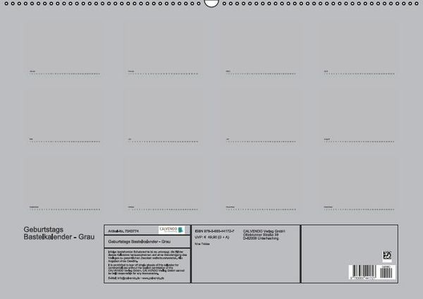 Produktbild: Geburtstags - Bastelkalender - Grau (Wandkalender immerw&auml;hrend DIN A2 quer)