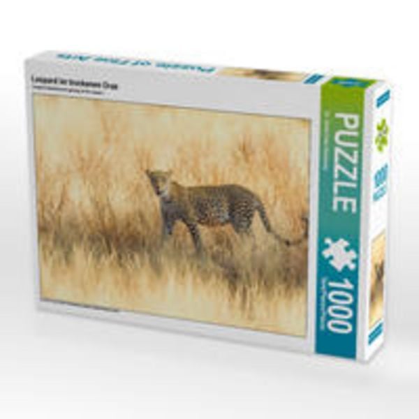 CALVENDO Puzzle Leopard im trockenen Gras | 1000 Teile Lege-Größe 64x48cm Foto-Puzzle für glückliche Stunden