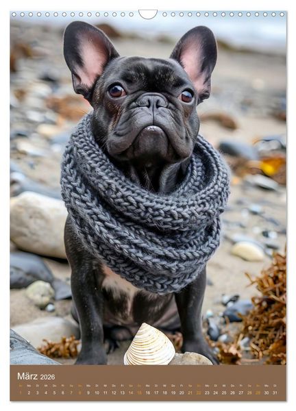 Produktbild: Frenchie Couture - Franz&ouml;sische Bulldoggen in Strick-Chic (Wandkalender 2026 DIN A3 hoch), CALVENDO Monatskalender