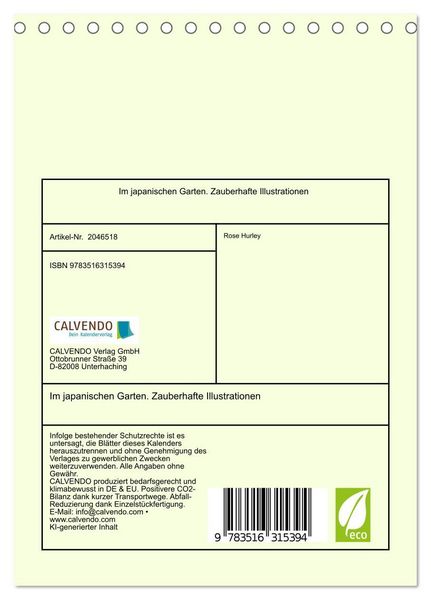 Produktbild: Im japanischen Garten. Zauberhafte Illustrationen (Tischkalender 2026 DIN A5 hoch), CALVENDO Monatskalender