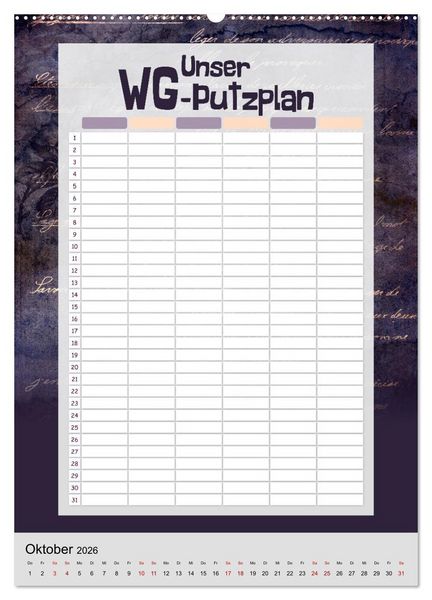 Produktbild: Gothic WG-Putzplan & Kalender 2026 (Wandkalender 2026 DIN A2 hoch), CALVENDO Monatskalender