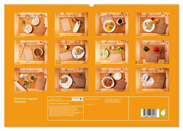 Produktbild: Einfache vegane Rezepte (hochwertiger Premium Wandkalender 2026 DIN A2 quer), Kunstdruck in Hochglanz
