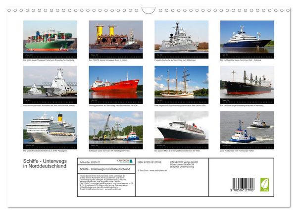 Produktbild: Schiffe - Unterwegs in Norddeutschland (Wandkalender 2026 DIN A3 quer), CALVENDO Monatskalender