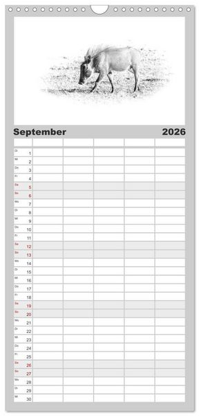 Produktbild: Familienplaner 2026 - AFRIKA - Schwarz-weiss Fotografien im modernen "High Key" Look mit 5 Spalten (Wandkalender, 21 x 45 cm) CALVENDO