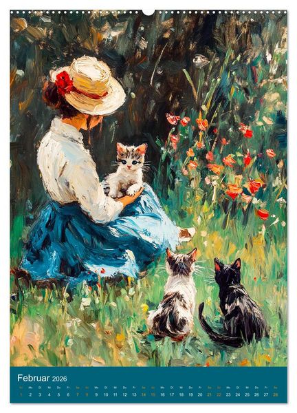 Produktbild: Katzen und Kunst - Samtige Herrscher der impressionistischen G&auml;rten (hochwertiger Premium Wandkalender 2026 DIN A2 hoch), Kunstdruck in Hochglanz