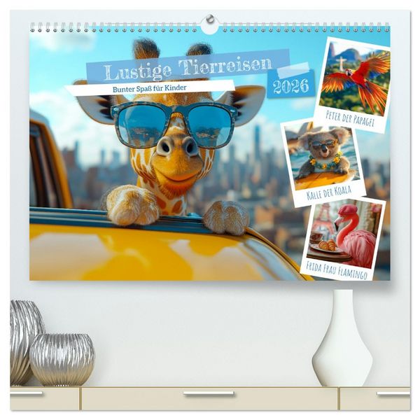 Produktbild: Lustige Tierreisen - Bunter Spa&szlig; f&uuml;r Kinder (hochwertiger Premium Wandkalender 2026 DIN A2 quer), Kunstdruck in Hochglanz
