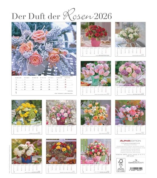 Produktbild: Der Duft der Rosen 2026 - Bildkalender 30x34 cm - Kalender mit wohl riechendem Duftlack - Duftkalender - Wandkalender - Blumenkalender