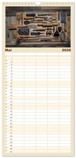 Produktbild: Familienplaner 2026 - K&uuml;chenutensilien mit 5 Spalten (Wandkalender, 21 x 45 cm) CALVENDO