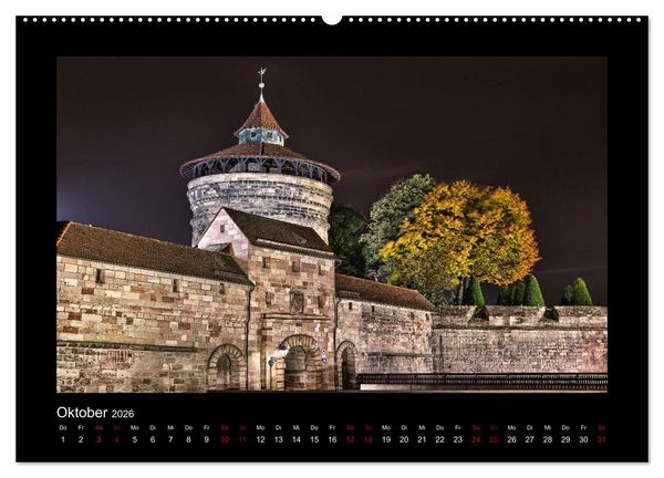 Produktbild: N&uuml;rnberg - Die Altstadt bei Nacht (hochwertiger Premium Wandkalender 2026 DIN A2 quer), Kunstdruck in Hochglanz
