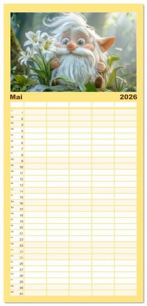 Produktbild: Familienplaner 2026 - Zwergenland - Kinderkalender mit 5 Spalten (Wandkalender, 21 x 45 cm) CALVENDO
