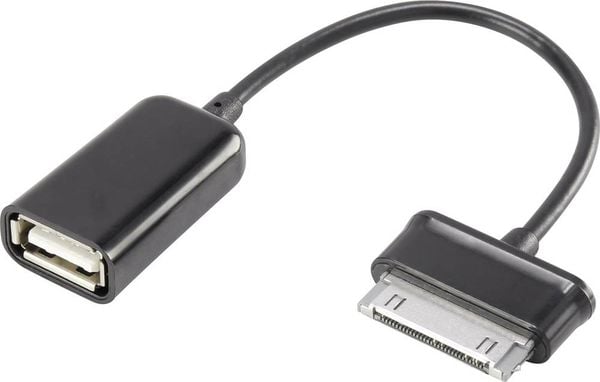 Renkforce USB-Kabel USB 2.0 Samsung 30pol. Stecker, USB-A Buchse 0.10 m Schwarz mit OTG-Funktion, vergoldete Steckkontak