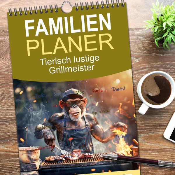 Produktbild: Familienplaner 2026 - Tierisch lustige Grillmeister mit 5 Spalten (Wandkalender, 21 x 45 cm) CALVENDO