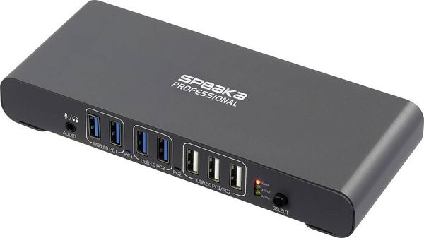 Produktbild: SpeaKa Professional SP-KVM-2P4K 2 Port KVM-Umschalter Grau (matt) HDMI&reg;, USB-A (USB 3.2 Gen 1), USB-A (USB 2.0), USB-C&reg; PD, RJ45