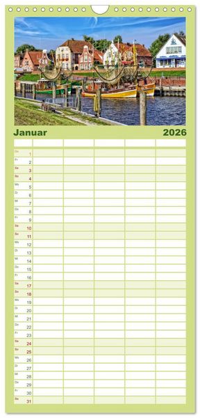 Produktbild: Familienplaner 2026 - Reise an die Nordsee - Greetsiel mit 5 Spalten (Wandkalender, 21 x 45 cm) CALVENDO