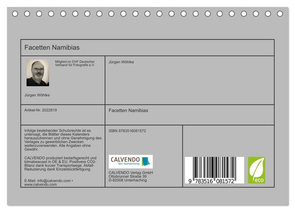 Produktbild: Facetten Namibias (Tischkalender 2026 DIN A5 quer), CALVENDO Monatskalender