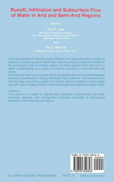Produktbild: Runoff, Infiltration and Subsurface Flow of Water in Arid and Semi-Arid Regions