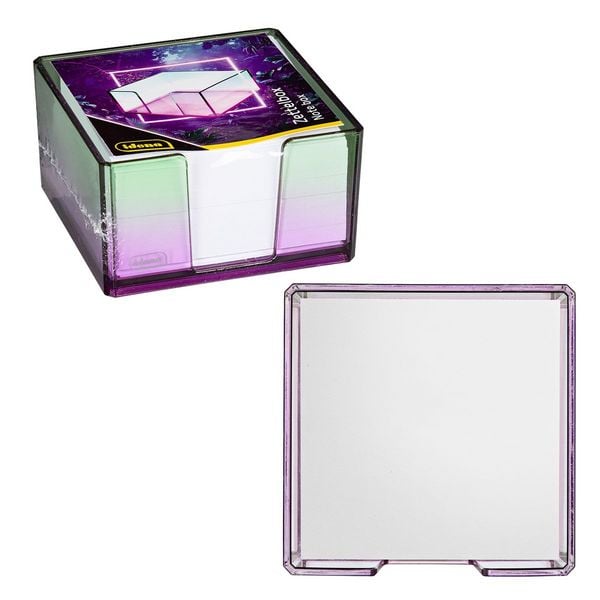 Produktbild: Idena Zettelbox Bicolor Acryl 450 Blatt 80g/m&sup2; pink/gr&uuml;n 103x103x57mm