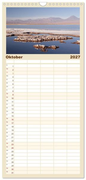 Produktbild: Familienplaner 2027 - Die Farben der Anden - Argentinien und Chile mit 5 Spalten (Wandkalender, 21 x 45 cm) CALVENDO