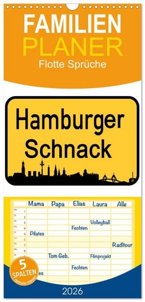 Produktbild: Familienplaner 2026 - Hamburger Schnack mit 5 Spalten (Wandkalender, 21 x 45 cm) CALVENDO