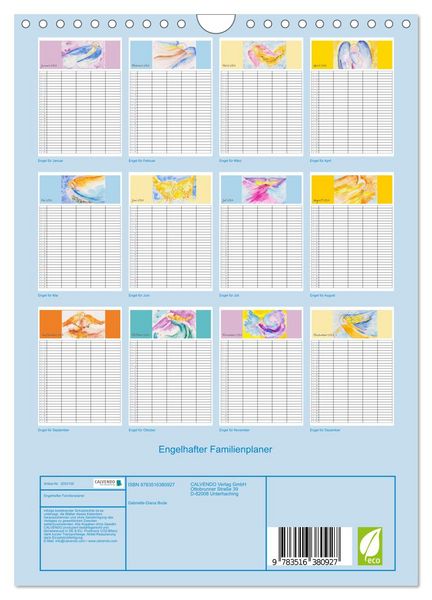 Produktbild: Engelhafter Familienplaner (Wandkalender 2026 DIN A4 hoch), CALVENDO Monatskalender