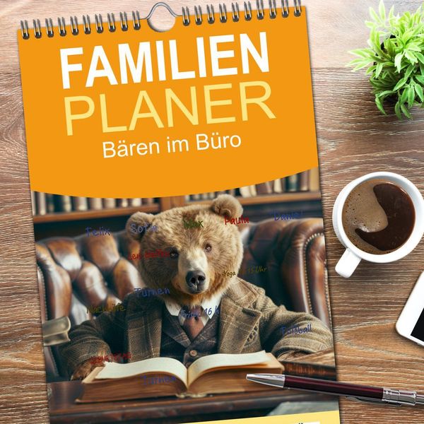 Produktbild: Familienplaner 2026 - B&auml;ren im B&uuml;ro mit 5 Spalten (Wandkalender, 21 x 45 cm) CALVENDO