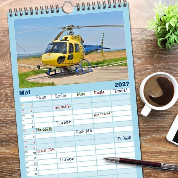 Produktbild: Familienplaner 2027 - Die beeindruckende Welt der Hubschrauber mit 5 Spalten (Wandkalender, 21 x 45 cm) CALVENDO