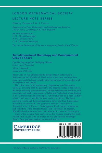 Produktbild: Two-Dimensional Homotopy and Combinatorial Group Theory