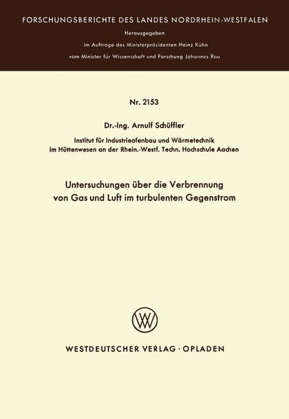 Produktbild: Untersuchungen über die Verbrennung von Gas und Luft im turbulenten Gegenstrom