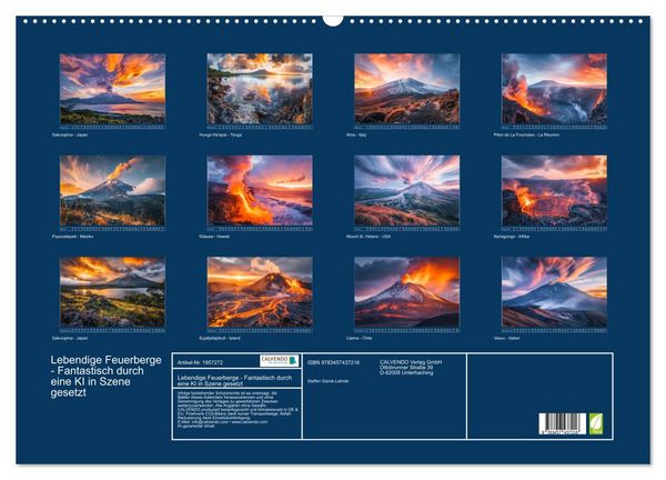 Produktbild: Lebendige Feuerberge - Fantastisch durch eine KI in Szene gesetzt (Wandkalender 2026 DIN A2 quer), CALVENDO Monatskalender