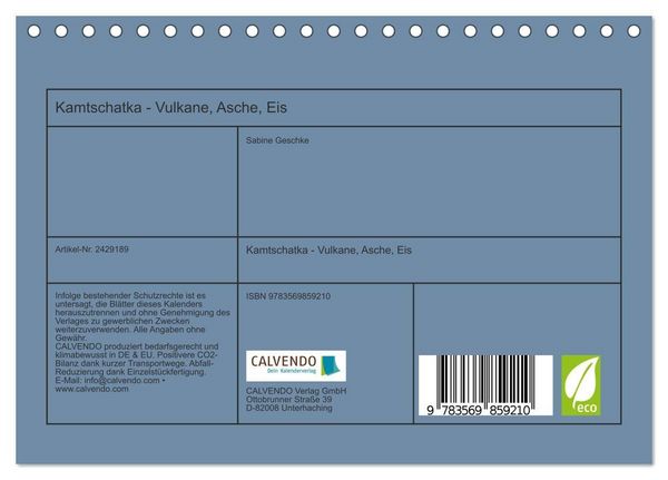 Produktbild: Kamtschatka - Vulkane, Asche, Eis (Tischkalender 2027 DIN A5 quer), CALVENDO Monatskalender