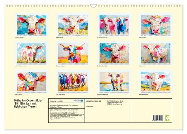 Produktbild: K&uuml;he im &Ouml;lgem&auml;lde-Stil. Ein Jahr mit lieblichen Tieren (Wandkalender 2026 DIN A2 quer), CALVENDO Monatskalender
