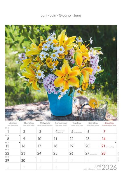 Blumen 2026 - Bildkalender 23,7x34 cm - Kalender mit Platz für Notizen - mit vielen Zusatzinformationen - Wandkalender - Blumenkalender